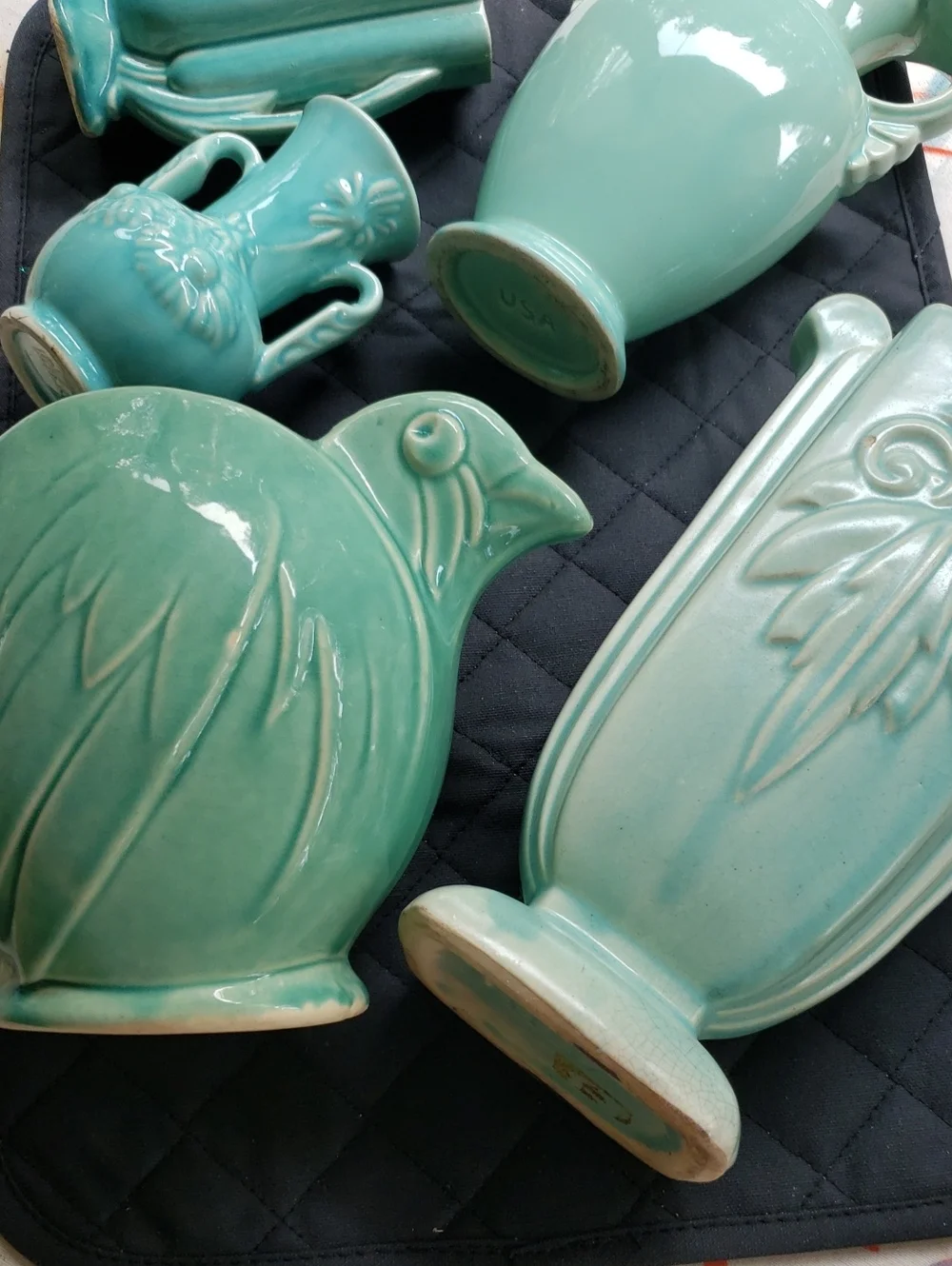 Seafoam Green Ceramic Double-Handled Vase - MCM